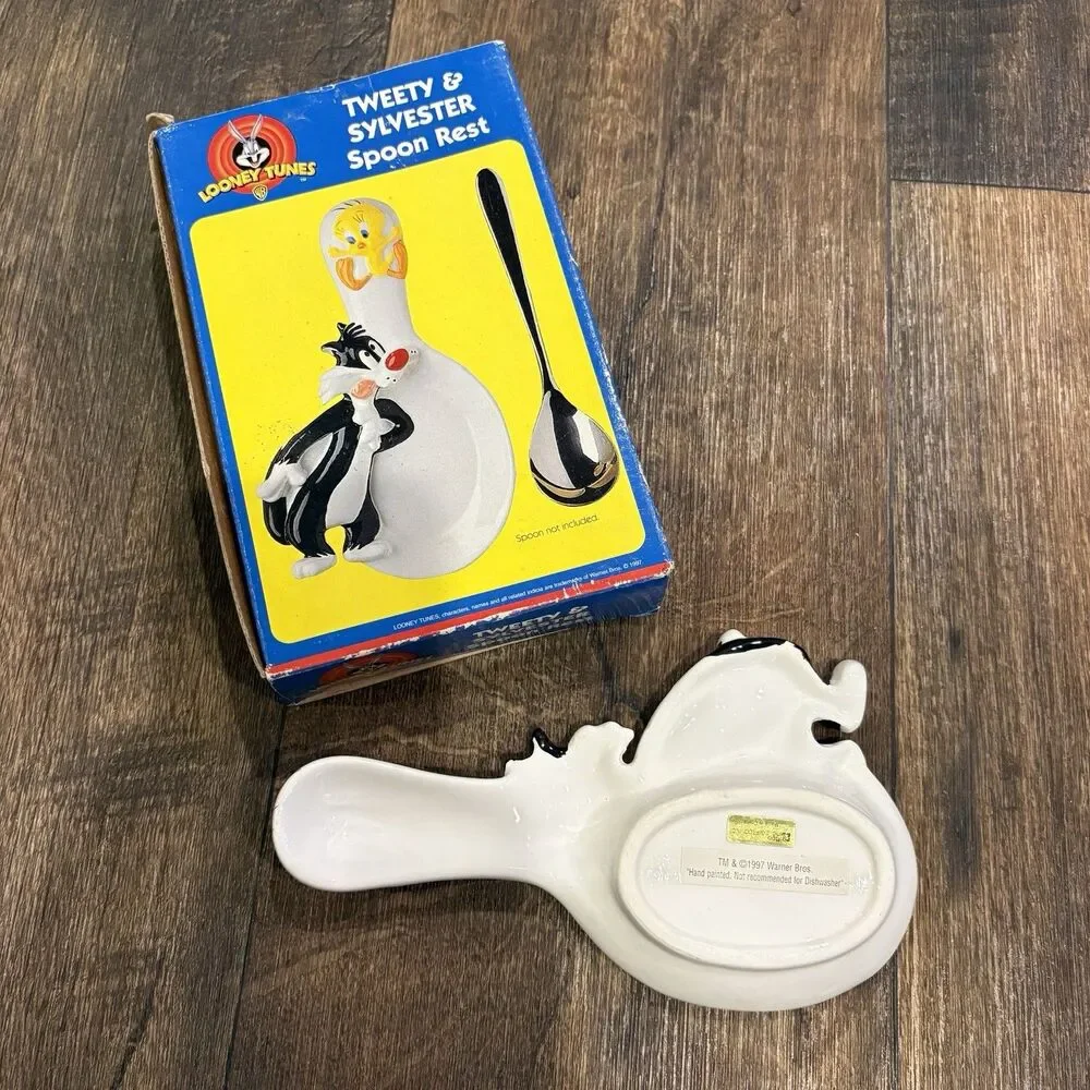 Vintage 1997 Looney Tunes Tweety & Sylvester Ceramic Spoon Rest w/ Box - Picture 2 of 7
